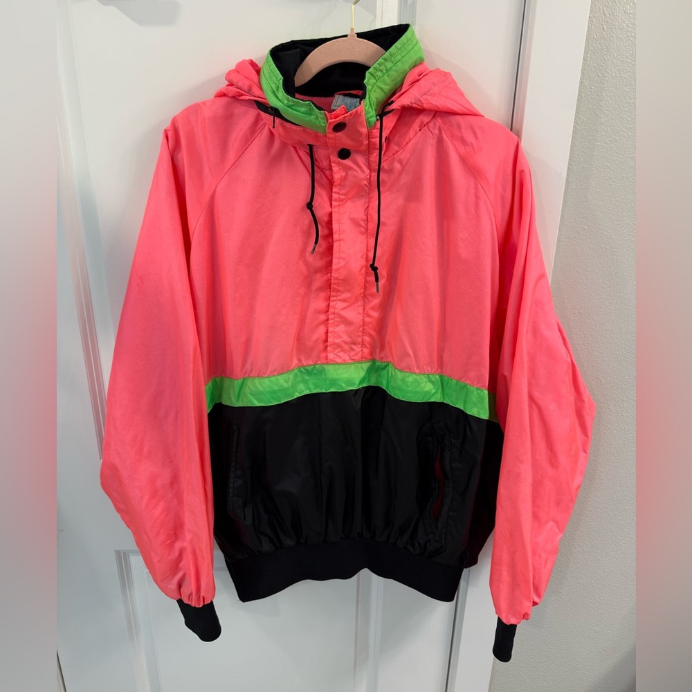 XL Neon Colorblock Jacket - Pink, Green, Black